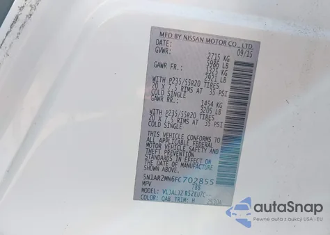 2015 Nissan Pathfinder Platinum from USA, damaged, VIN 5N1AR2MN6FC702855